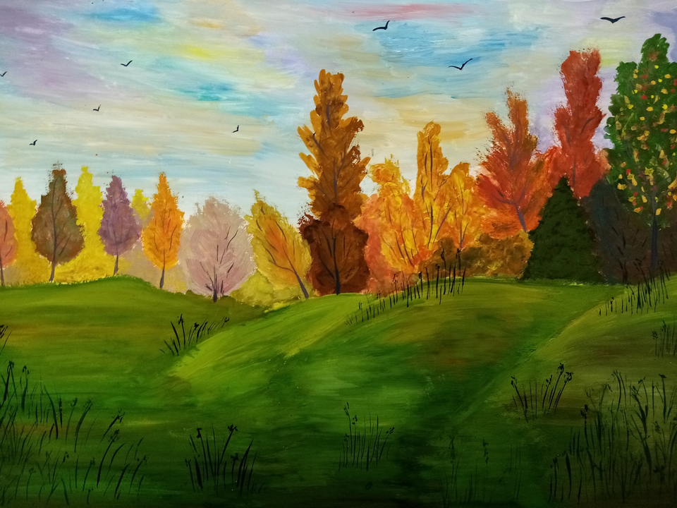 Детский рисунок - Уж небо осенью дышало