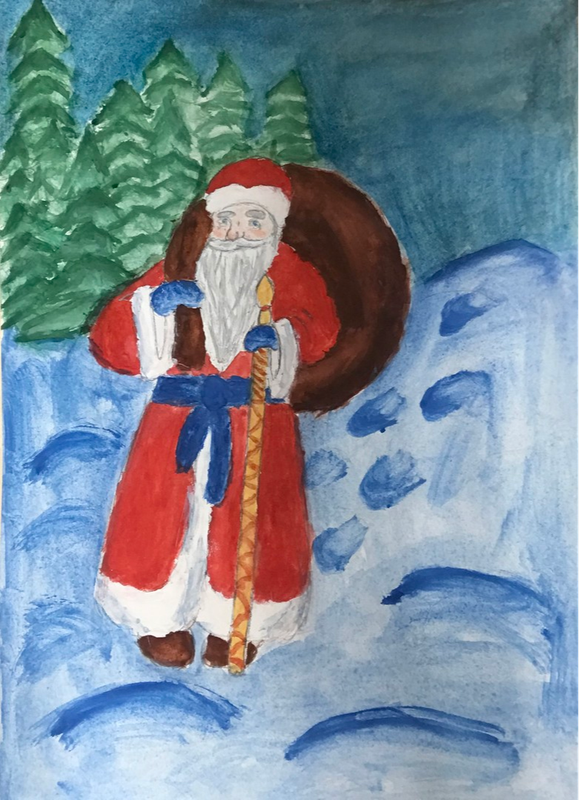 Детский рисунок - Дед мороз приносит добрые вести