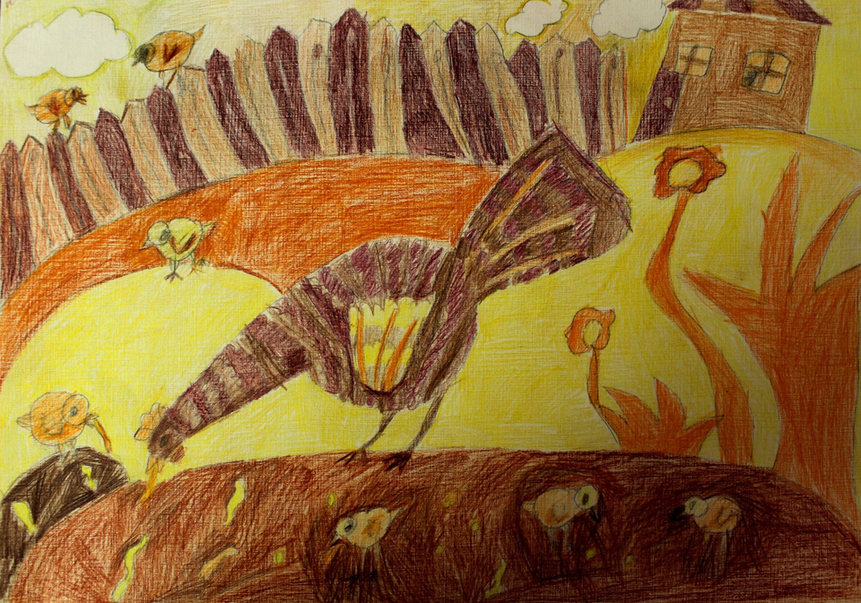 Детский рисунок - Птичий двор