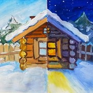 Как Нарисовать Зимний Пейзаж со Сказочной Избушкой