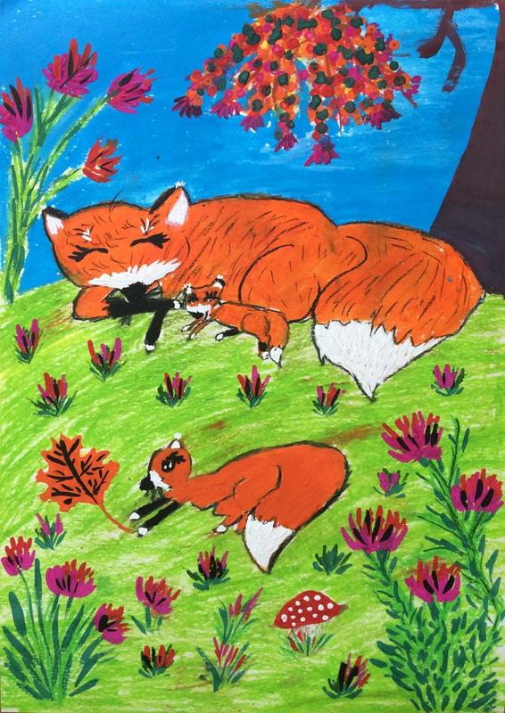 Детский рисунок - Семейство лисиц