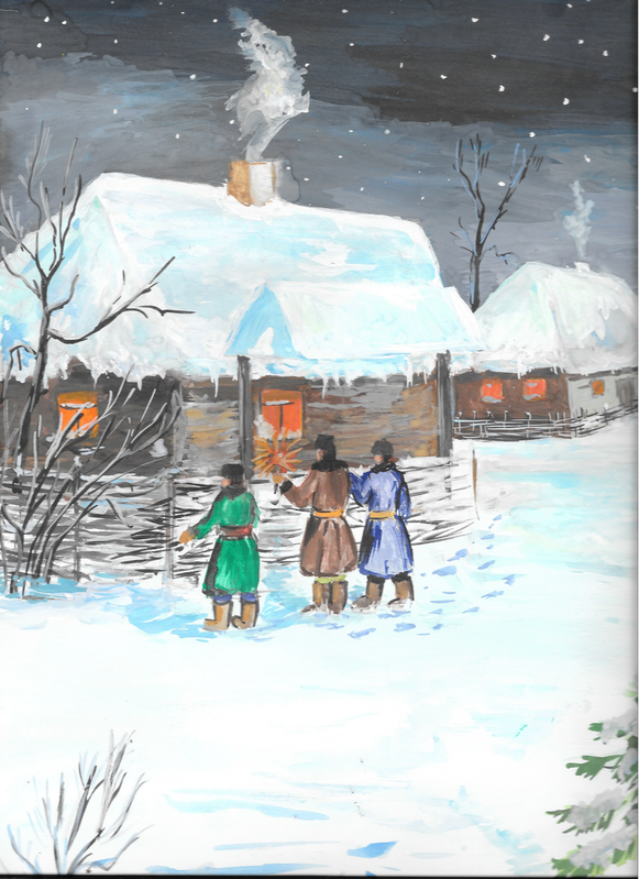 Детский рисунок - Зимний вечер