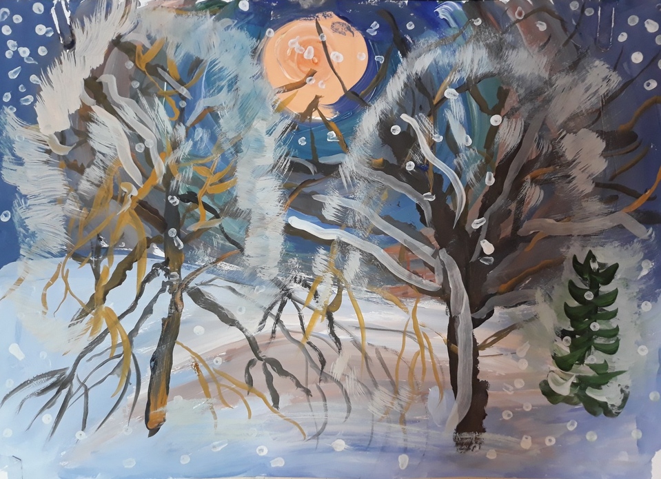 Детский рисунок - Зимняя ночь