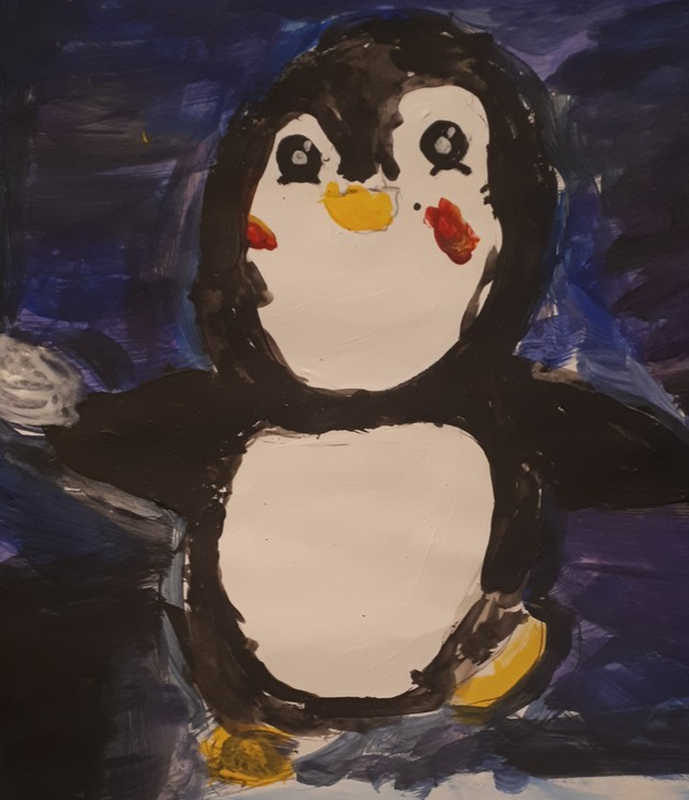 Детский рисунок - Веселый пингвинёнок
