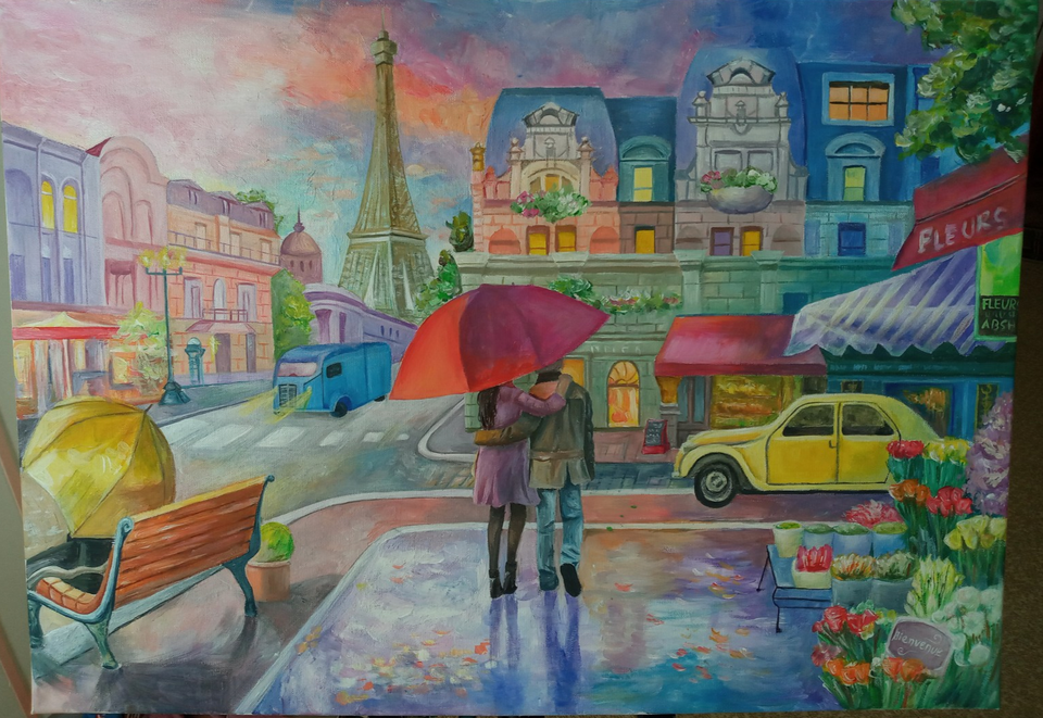 Детский рисунок - Дождливый день в Париже