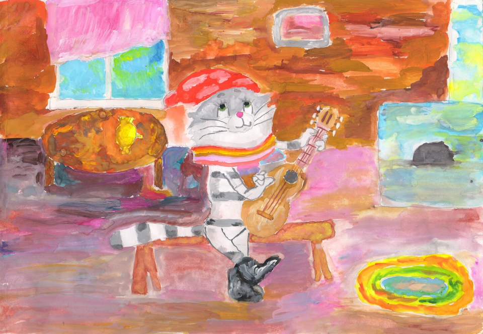 Детский рисунок - Зима в Простоквашино