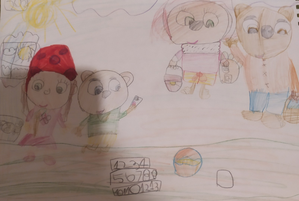 Детский рисунок - Маша и три медведя