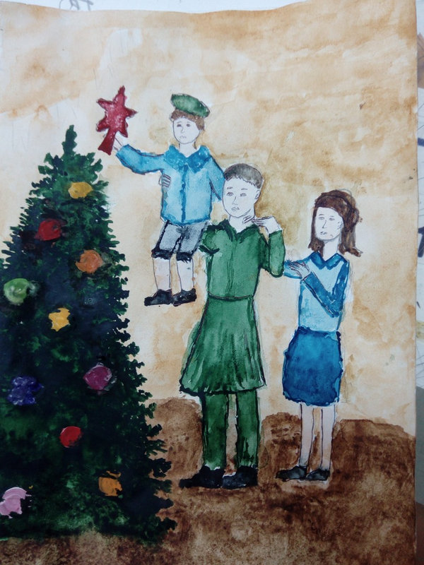 Детский рисунок - Наша елка высока