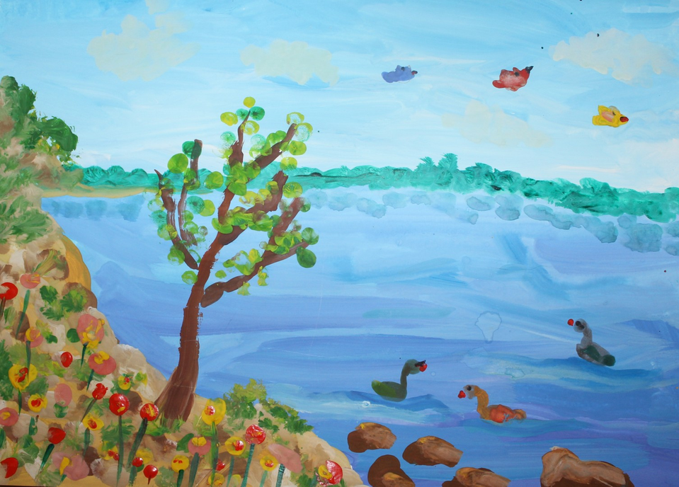 Детский рисунок - Озеро Ханка