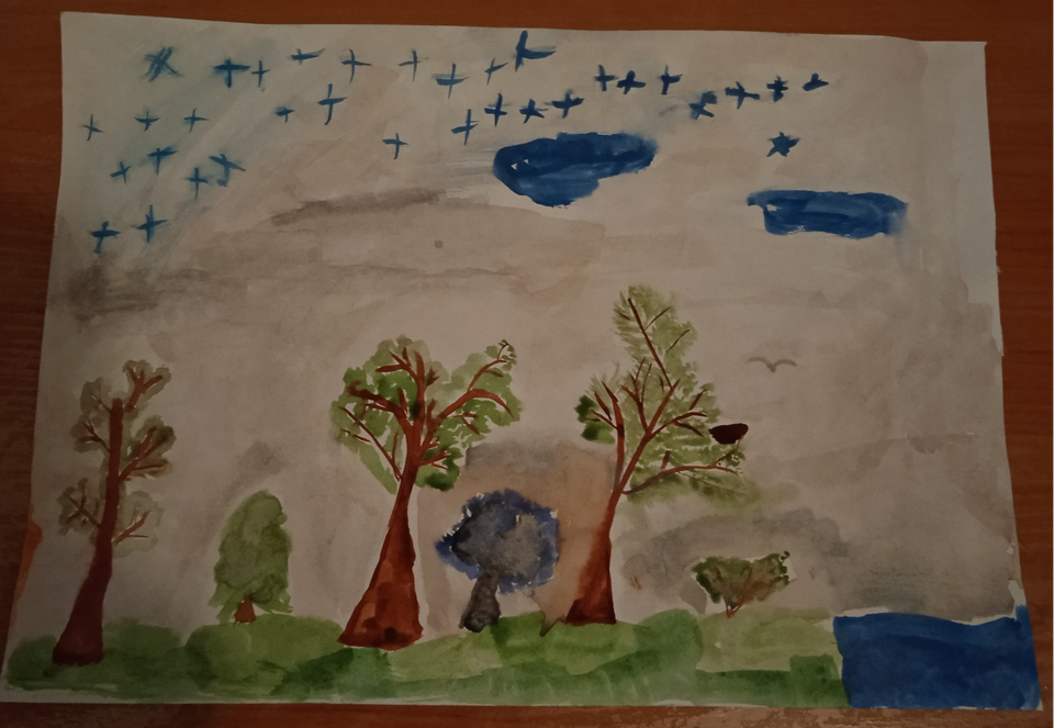 Детский рисунок - Вечерний лес