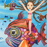 Рисунок "Прогулка на чудо-рыбе" на конкурс "Конкурс детского рисунка “Невероятные животные - 2018”"