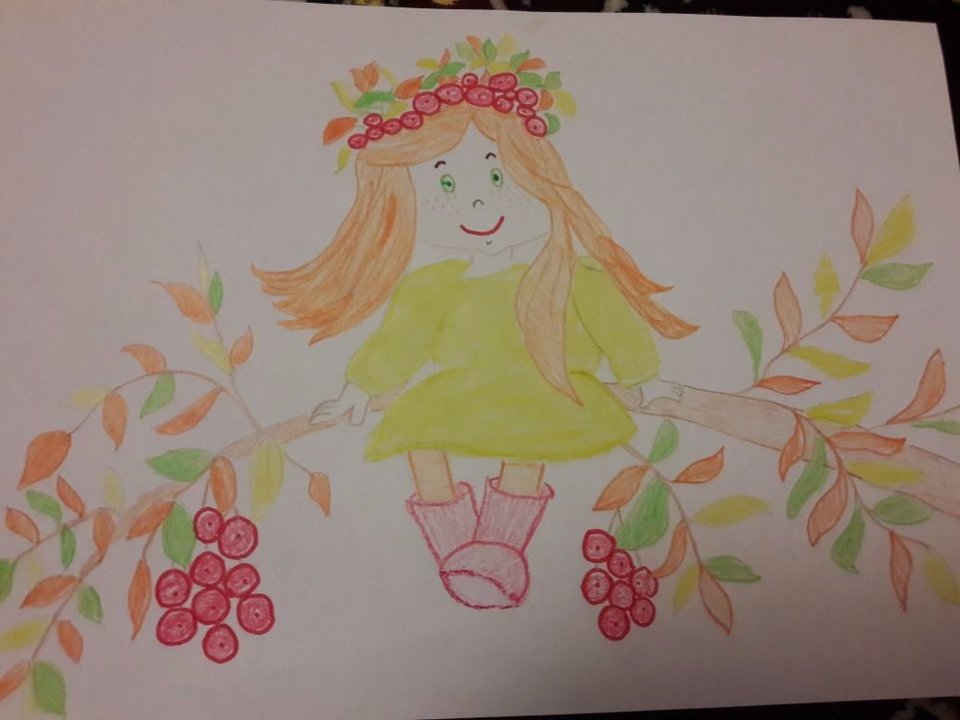 Детский рисунок - девочка осень