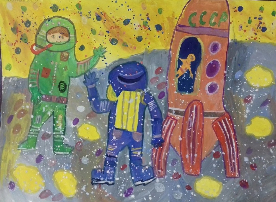 Детский рисунок - Встреча космонавтов
