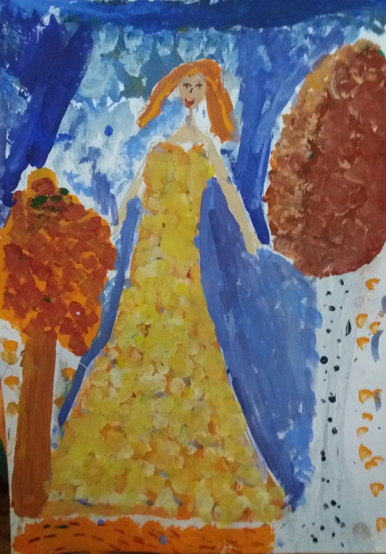 Детский рисунок - Девочка-осень