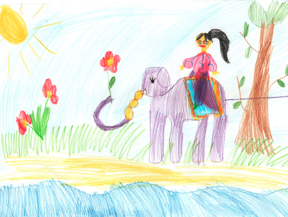 Детский рисунок - Путешествие принцессы Амиты и Верного Слоника