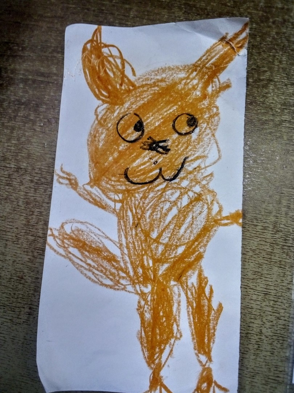 Детский рисунок - Котик учёный