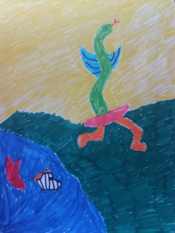 Детский рисунок - Змееног и зебрыб