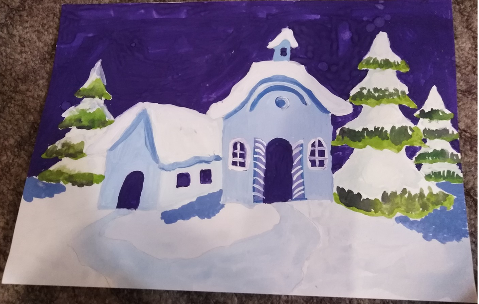 Детский рисунок - Зимний пейзаж