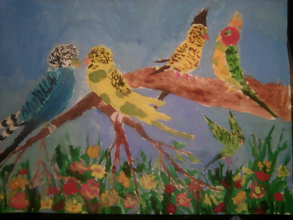 Детский рисунок - Любимые попугаи