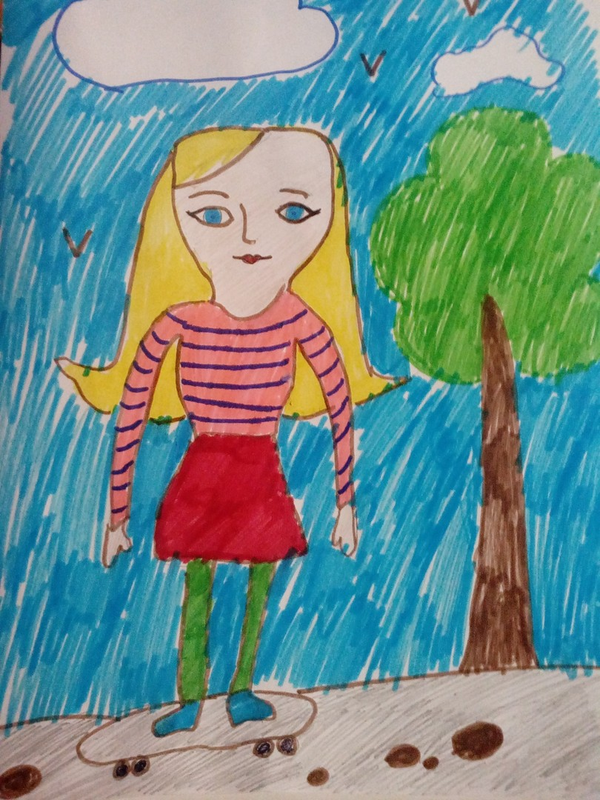 Детский рисунок - Скейбордистка