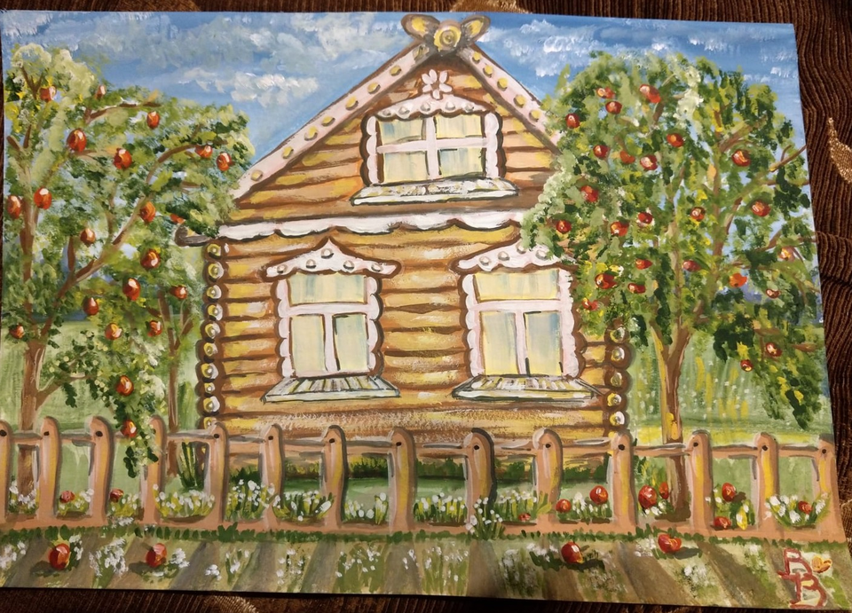 Детский рисунок - Домик окнами в сад или осень на пороге