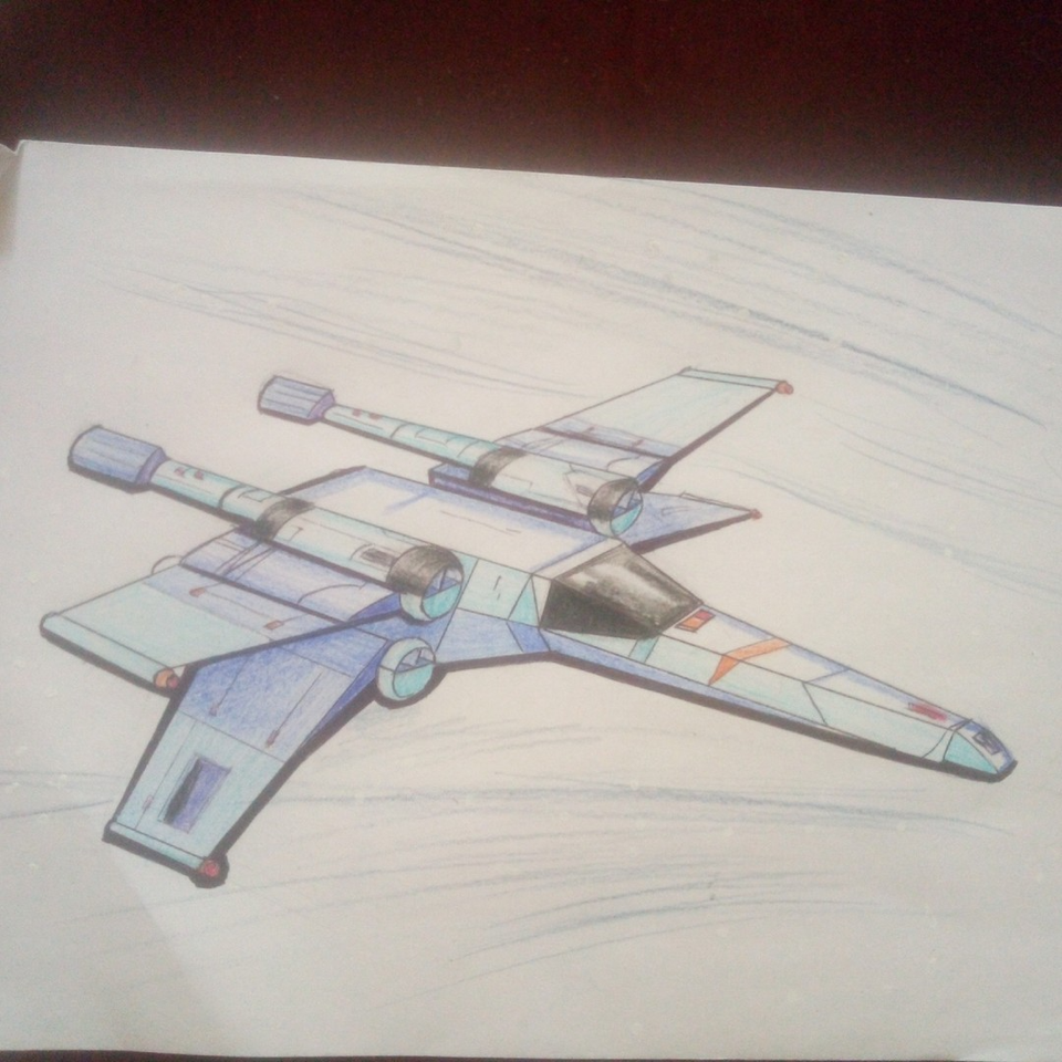Детский рисунок - космический корабль для мелков_ кисточки и карандаша_