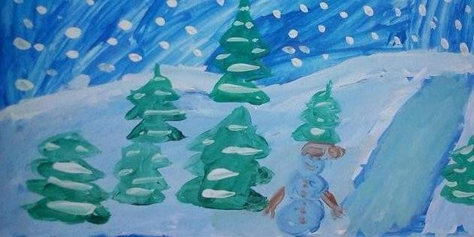 Детский рисунок - Заснеженный лес