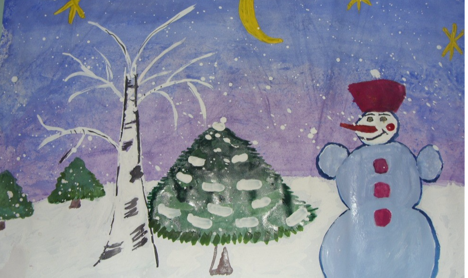 Детский рисунок - Зимняя ночь