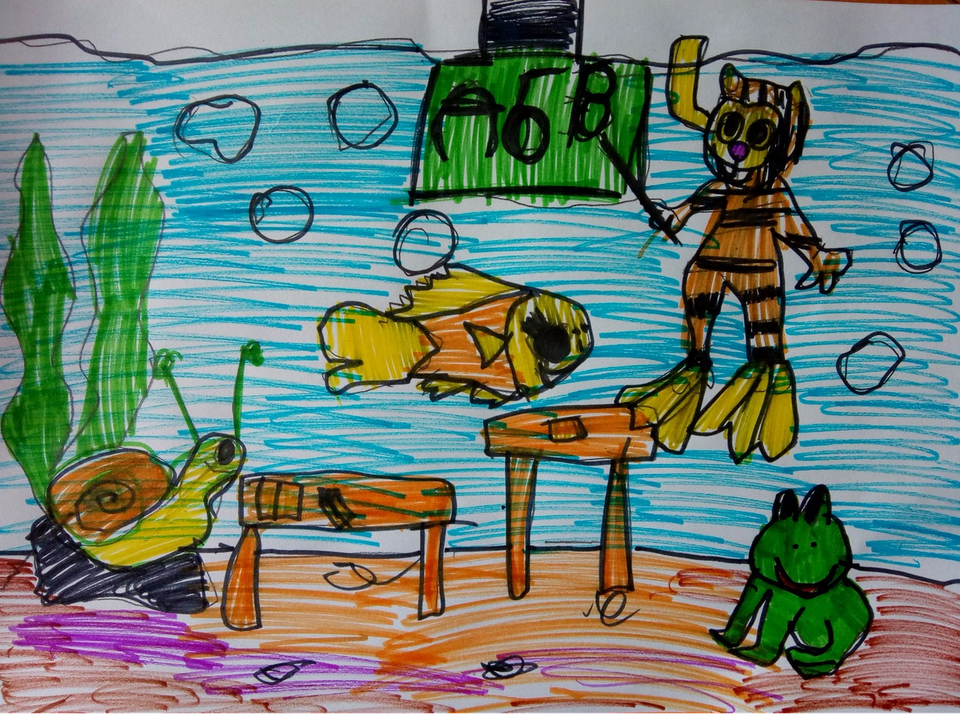 Детский рисунок - Подводная школа