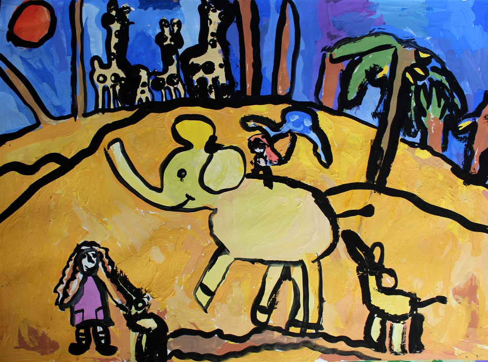Детский рисунок - Отдых в Сафари всей семьёй