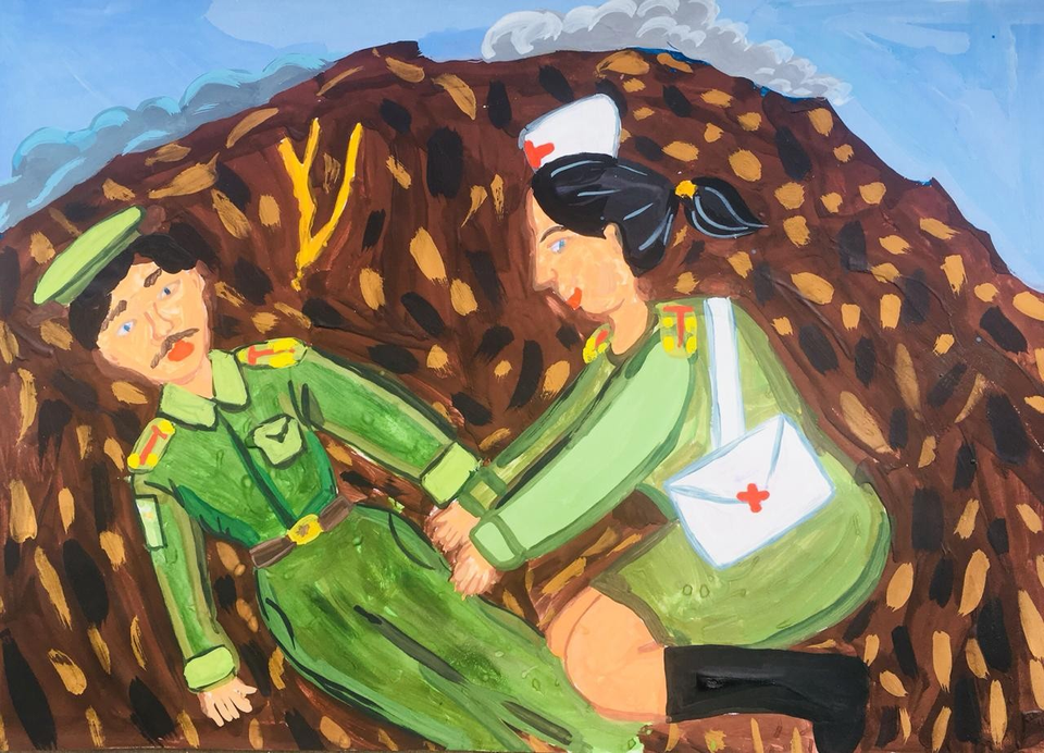 Детский рисунок - Раненый солдат
