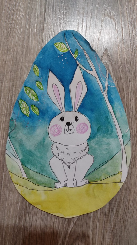 Детский рисунок - Пасхальный белый кролик