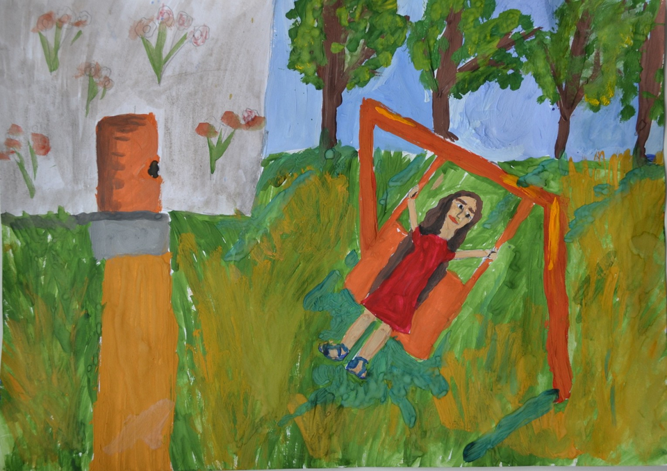 Детский рисунок - Летом в саду