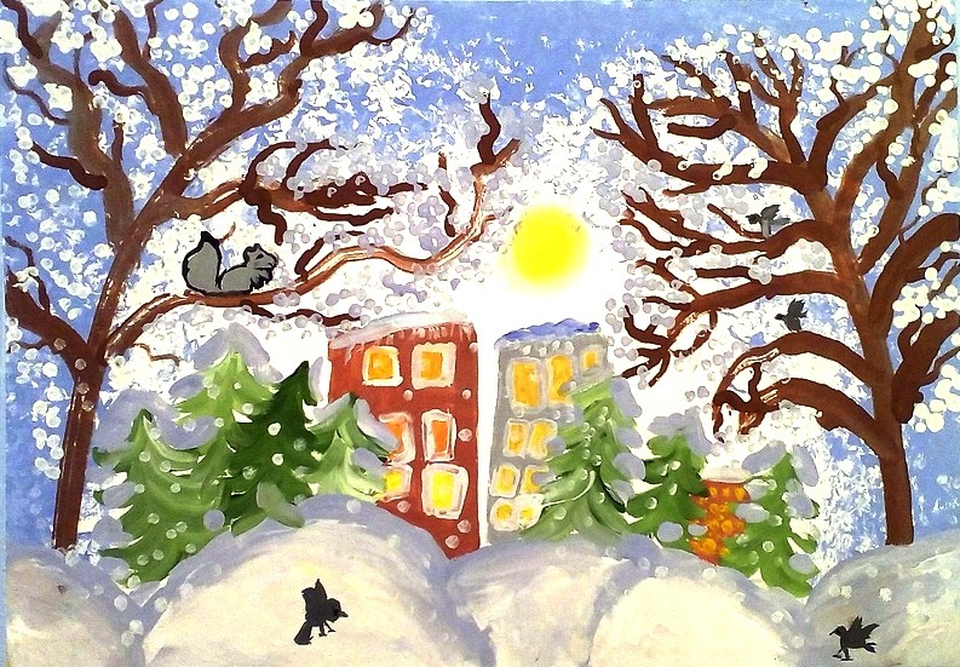 Детский рисунок - В зимнем парке царство сна