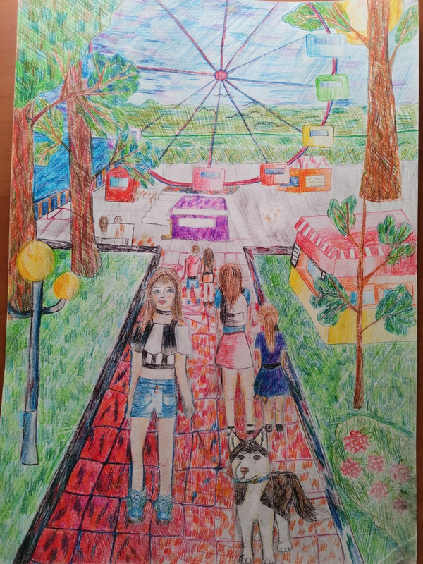 Детский рисунок - Летний парк