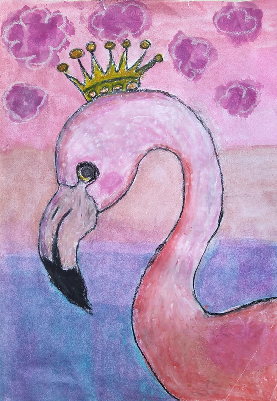 Детский рисунок - Розовый фламинго