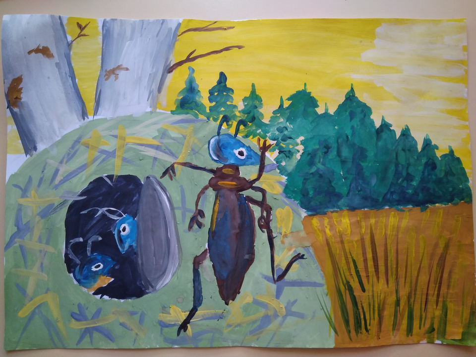 Детский рисунок - Как муравьишка домой спешил