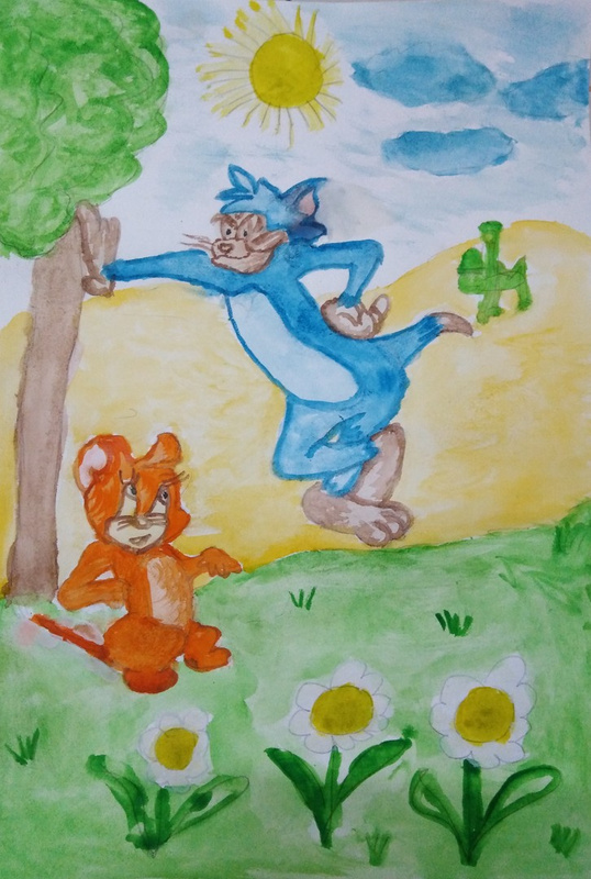 Детский рисунок - Том и Джери