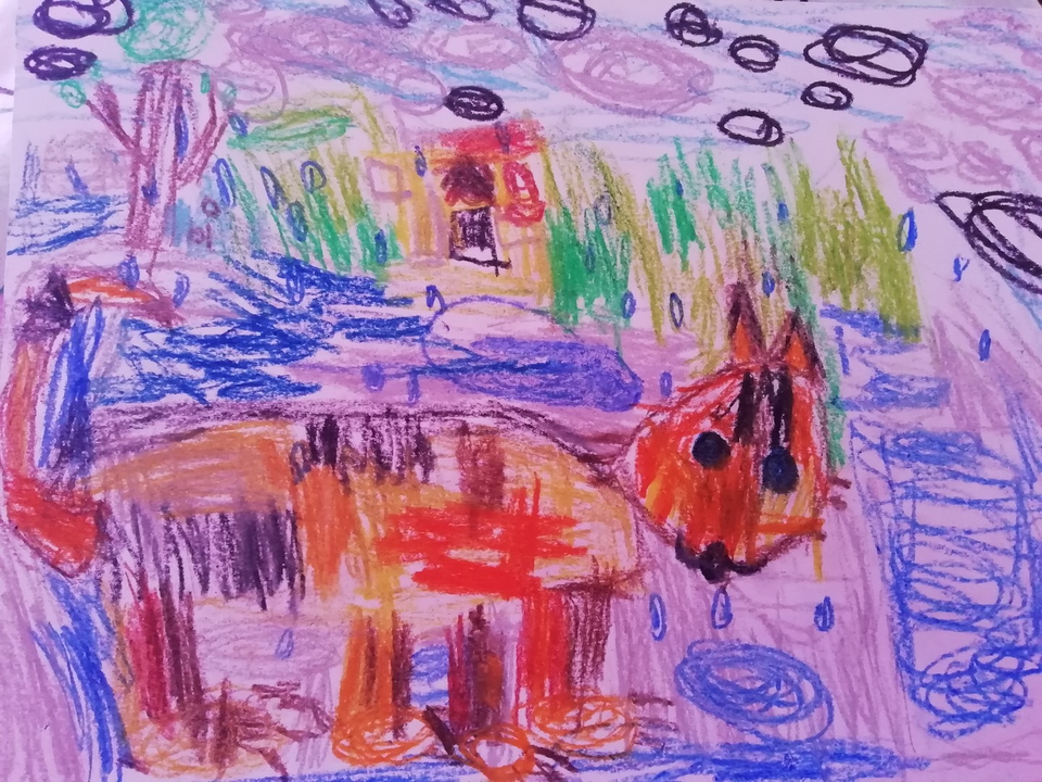 Детский рисунок - лисья изба расстаяла
