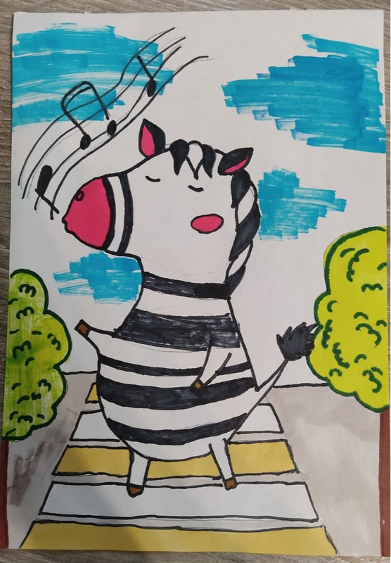 Детский рисунок - Зебра на зебре