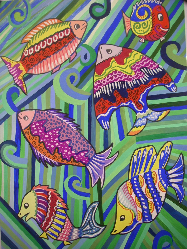 Детский рисунок - Коралловые рыбки