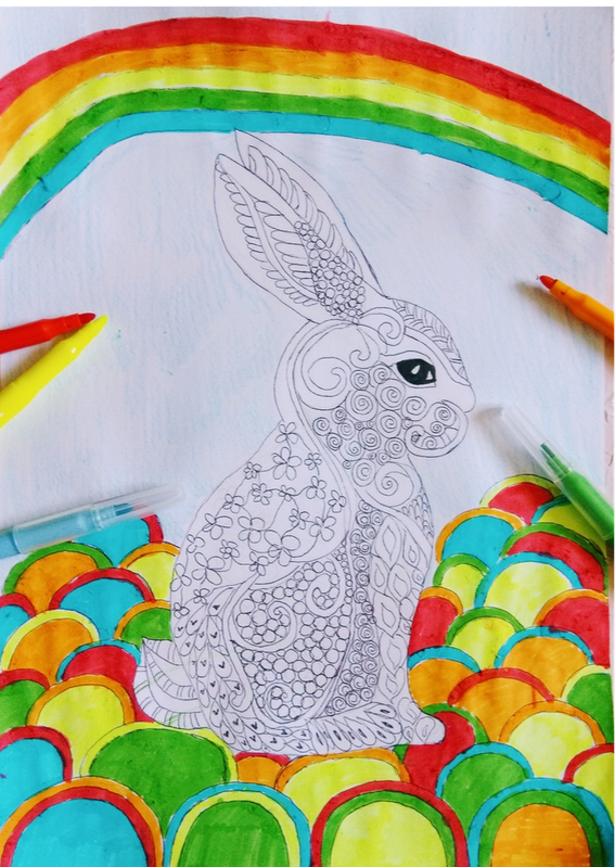 Детский рисунок - Радужный кролик