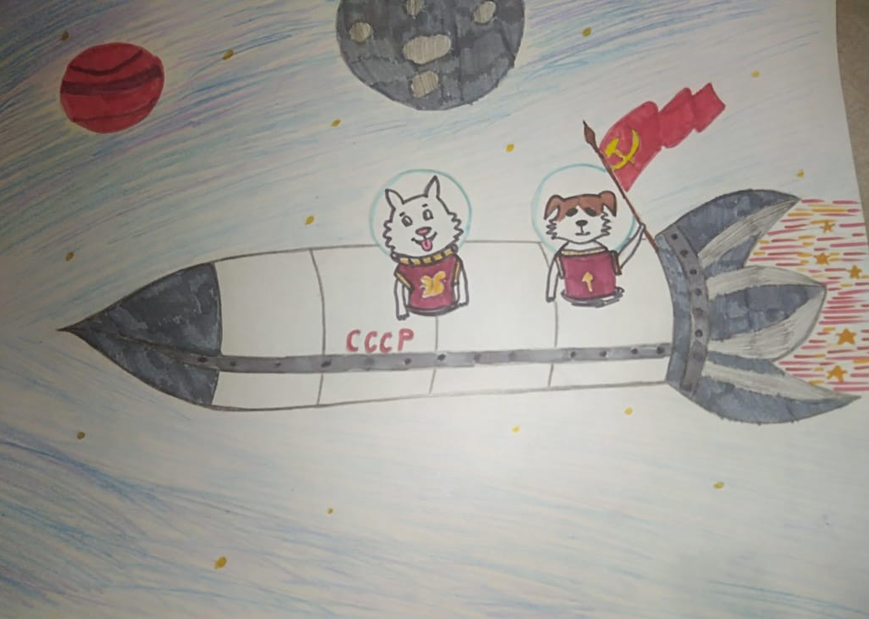 Детский рисунок - Собаки в космосе