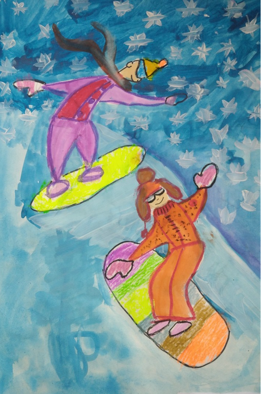 Детский рисунок - Сноубординг
