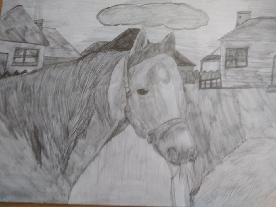 Детский рисунок - Деревенская лошадка