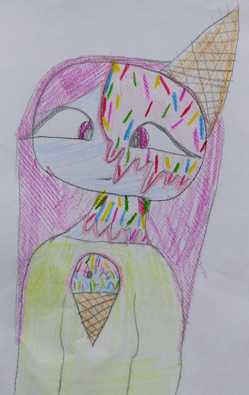 Детский рисунок - Девочка с мороженным