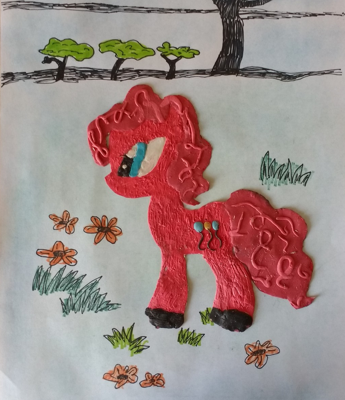 Детский рисунок - Прогулка пластилиновой Пинки Пай