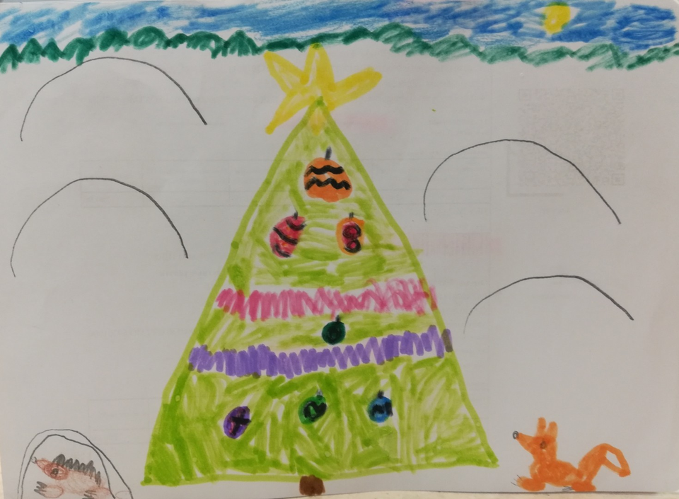Детский рисунок - Новый год в лесу