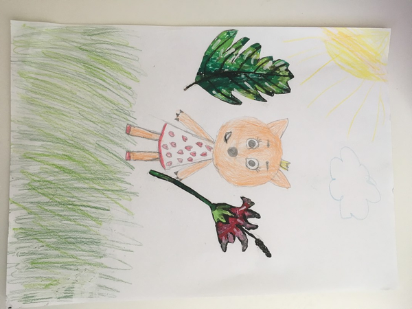 Детский рисунок - Лисичка на прогулке