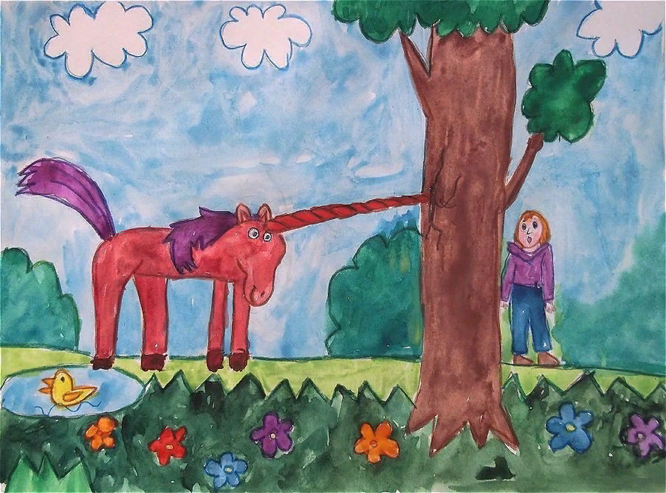 Детский рисунок - Единорог и храбрый портняжка